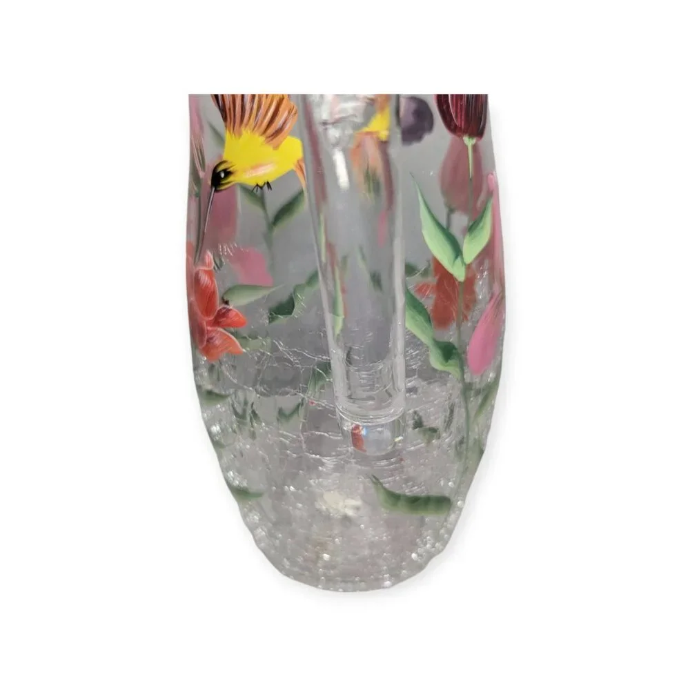 Vintage Fifth Avenue Crystal Hand Painted Floral Crackle Glass Drinking Pitcher